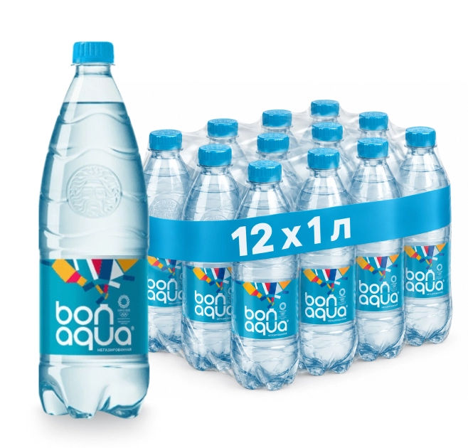 Вода "Bon Aqua" (Бон Аква) 1 литр, негаз., ПЭТ, 12 шт. в уп.