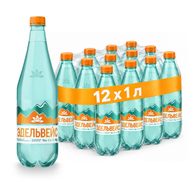 Вода Эдельвейс 1 литр газированная ПЭТ уп. 12 шт. от магазина Vitarel