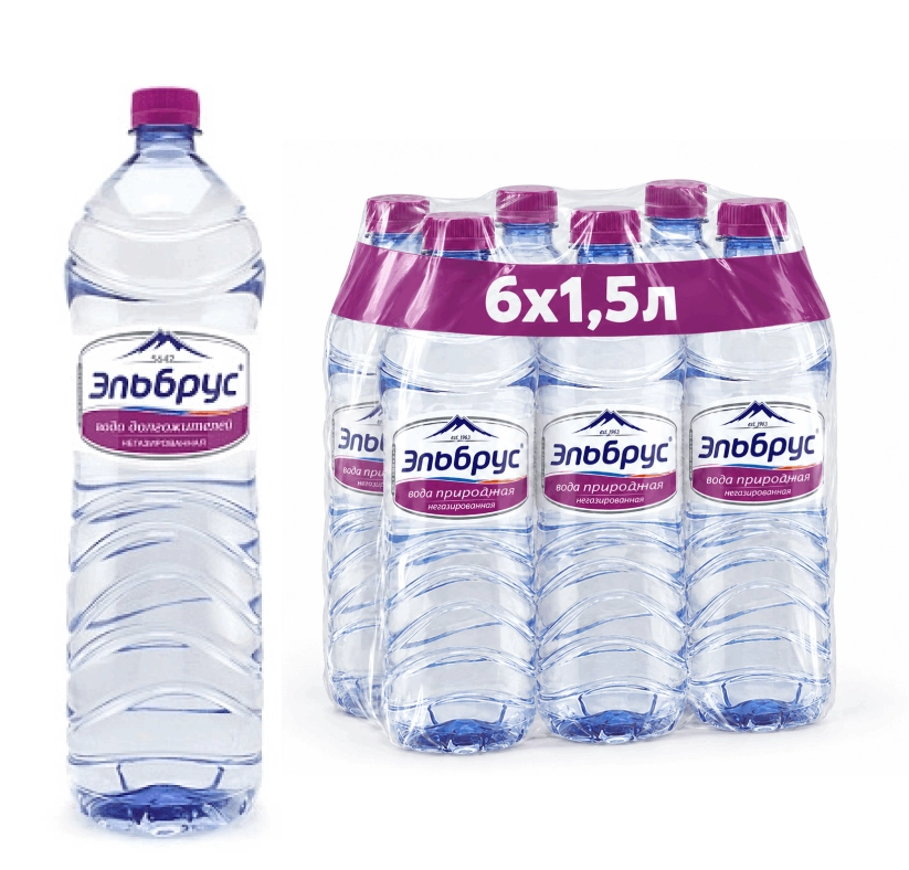 Вода "Эльбрус" 1.5 литра, негаз., ПЭТ, 6 шт. в уп